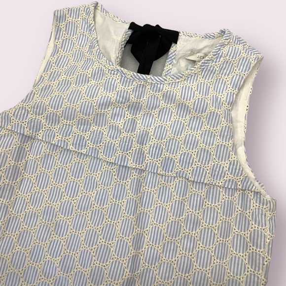 J. Crew Seersucker Sleeveless Eyelet Shift Dress with Ribbon Tie Back size 0 - Picture 7 of 11